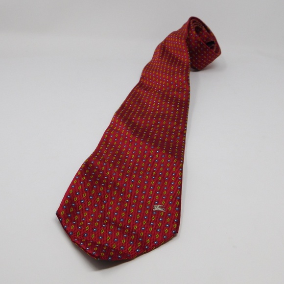 Burberry Men's Neck Tie Multicolor Red Solid 100% Silk Geometric Classic - Picture 2 of 7